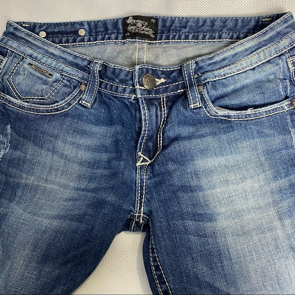 ReRock for Express Barely Boot Stretch Womens Blue Denim Jean Size 6 R - Picture 11 of 13
